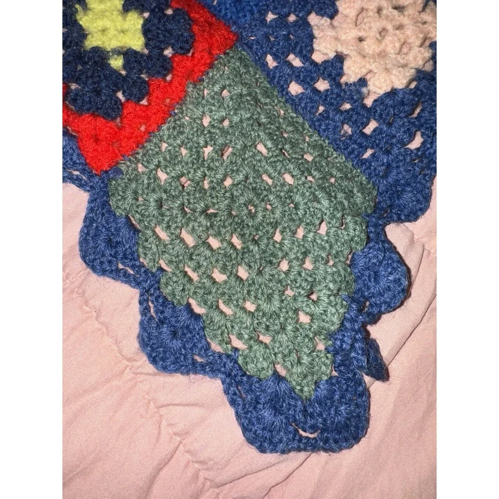 Vintage Granny Square Afghan Blanket Crochet Bohemian throw 68x52